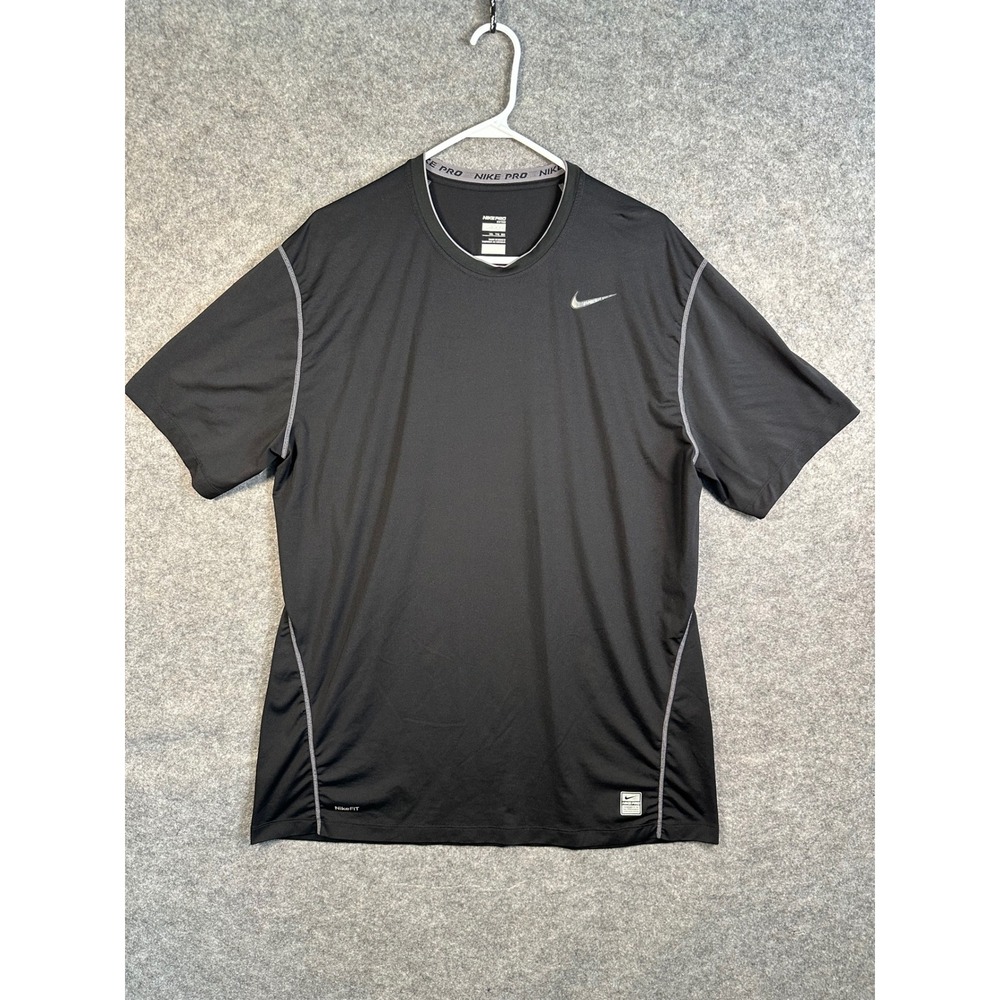 Nike Pro Fitted Mens XXL Black Short Sleeve Training Shirt Nike FIT Athletic Tee